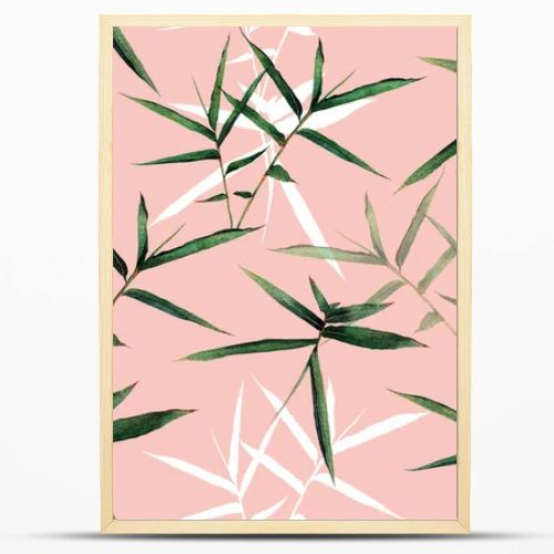 Watercolor painting bamboo green leaves seamless pattern background.Watercolor hand drawn illustration tropical exotic leaf prints for wallpaper,textile Hawaii aloha summer style.