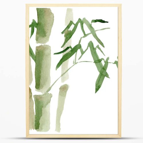 bamboo grove, watercolor drawing illustration. Vertical branches