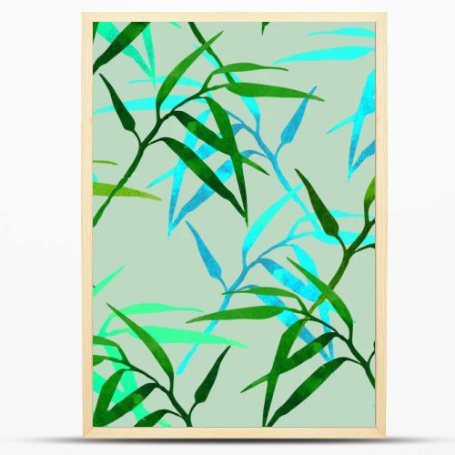  floral seamless pattern with bamboo branch on green background