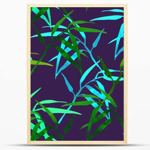  floral seamless pattern with bamboo branch on dark background