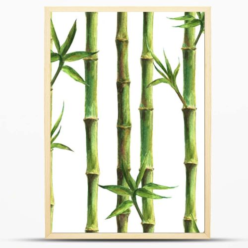 Green bamboo stems and leaves seamless pattern