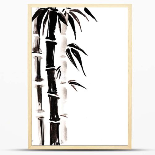 Bamboo in Chinese style. Watercolor hand painting illustration.