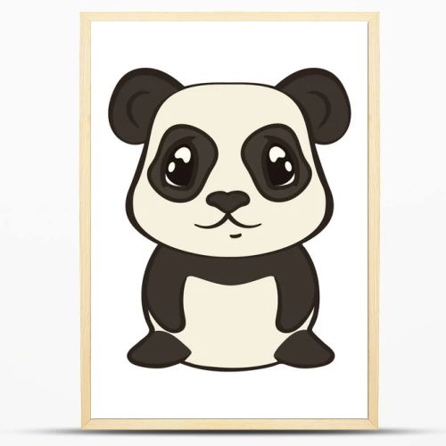 Cute panda bear character in cartoon style isolated on white background. Panda with big expressive eyes. Flat design vector illustrator. Bearcat sits, front view. Lovely muzzle, design for children.