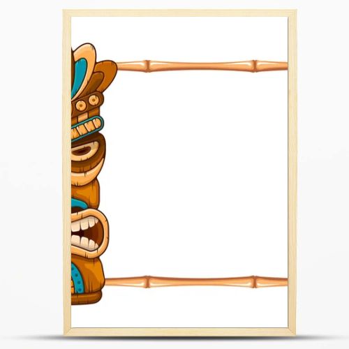 Wooden Tiki mask and bamboo frame