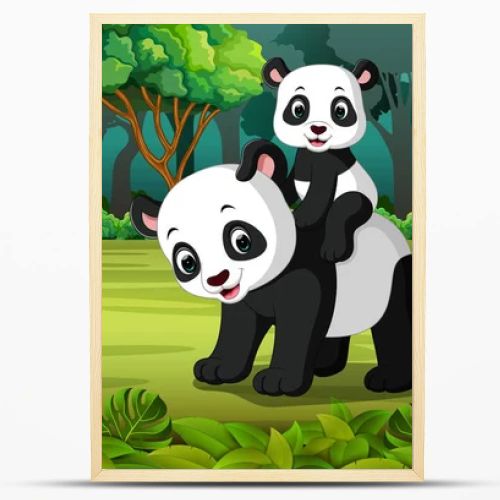 Panda with baby panda in the forest