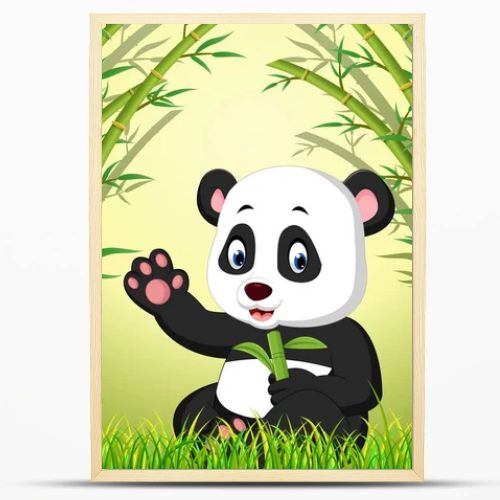 two cute panda in a bamboo forest