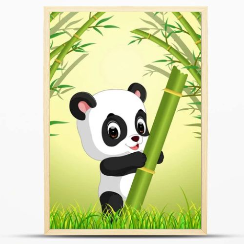 two cute panda in a bamboo forest