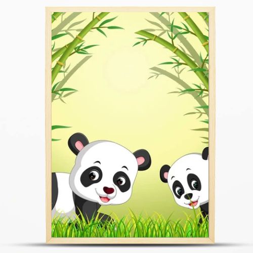 two cute panda in a bamboo forest