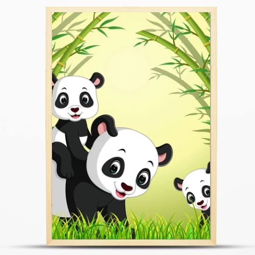 two cute panda in a bamboo forest