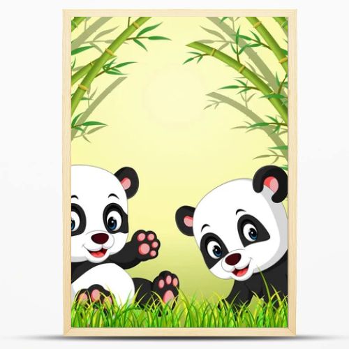 two cute panda in a bamboo forest