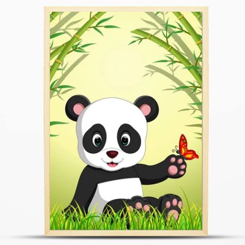 two cute panda in a bamboo forest