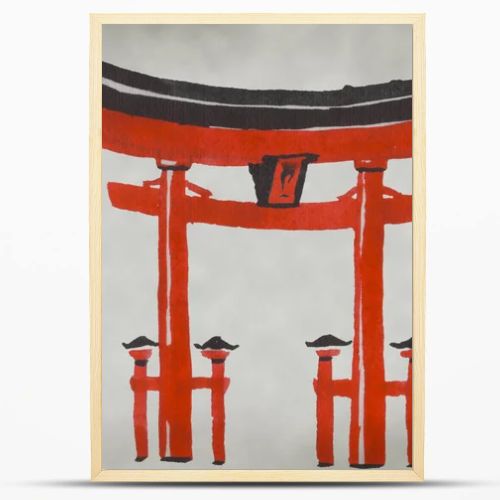 Japan traditional sumi-e painting. Watercolor and ink illustration in style sumi-e, u-sin. Fuji mountain, sakura, sunset. Japan sun. Indian ink illustration. Japanese picture.