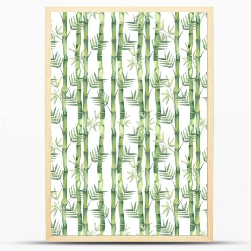 Watercolor seamless pattern with bamboo leaves