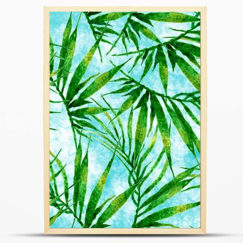 Tropical seamless pattern. Watercolor chaotic palm