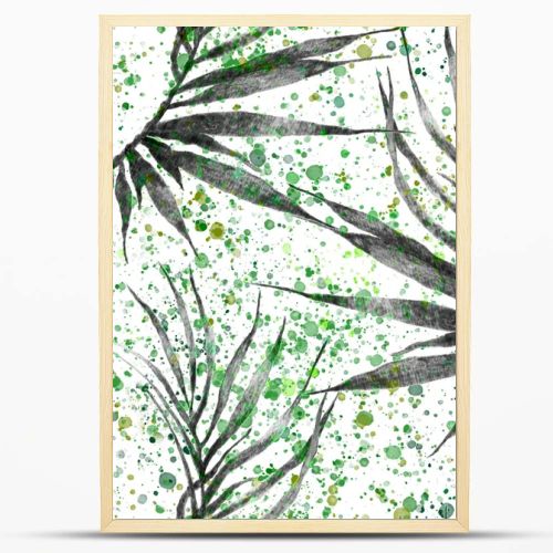 Tropical seamless pattern. Watercolor curved palm 