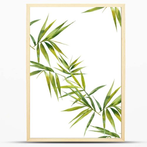Watercolor illustration of bamboo leaves , seamless pattern on white background