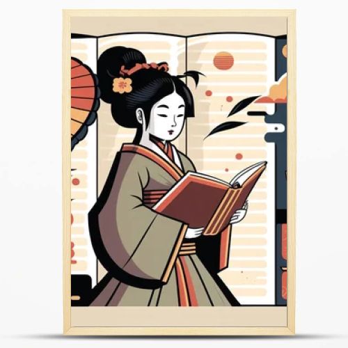 Illustration on the theme of traditional Japanese culture, symbols and objects.