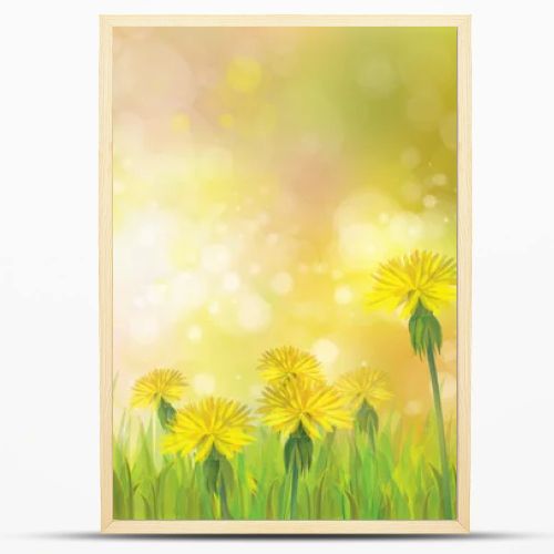 Spring background with yellow dandelions.