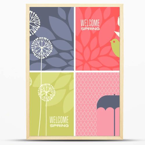 Coordinating spring designs for greeting cards, banners, stationary