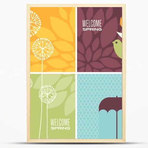 Coordinating spring designs for greeting cards, banners, stationary