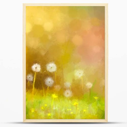 Oil painting nature grass - dandelions flowers