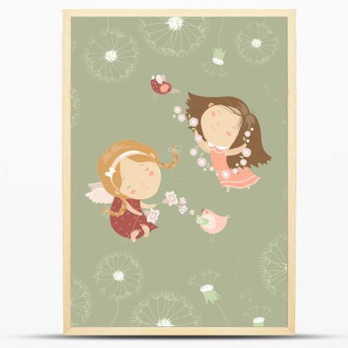Two little angels with flowers