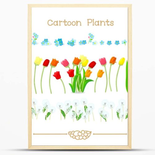  Plantae series cartoon plants: Spring tulips flowers set