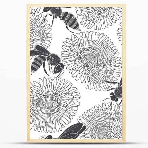 Bees and dandelions pattern.