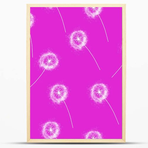 Floral pattern with hand drawn dandelions on pink background. Endless pattern for wallpaper, pattern fills, web page background, surface textures. Hand drawn dandelion, botany