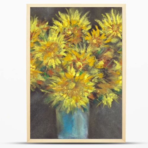 Still-life - bouquet of dandelions flowers in vase on a background drawing by pastel