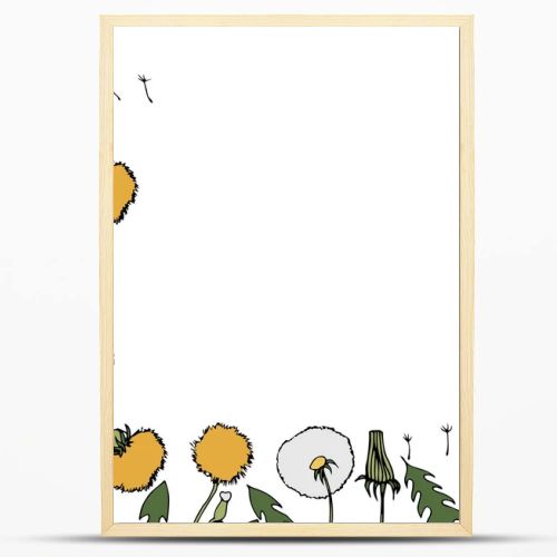 Dandelion drawing border. Vector floral frame.  Wild botanical bloom. Great for tea packaging, label, icon, greeting cards, decor