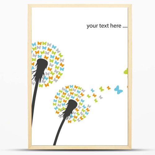 An illustration of dandelions made of colorful butterflies isolated on a white background