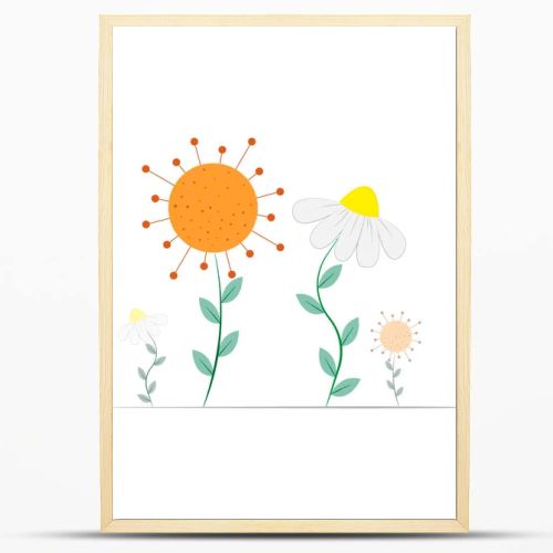 Funny drawing of sunny wildflowers. Chamomile vector