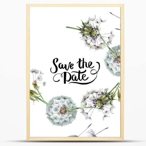 Dandelion blowball with seeds. Watercolor background illustration set. Watercolour drawing fashion aquarelle isolated. Frame border ornament square.