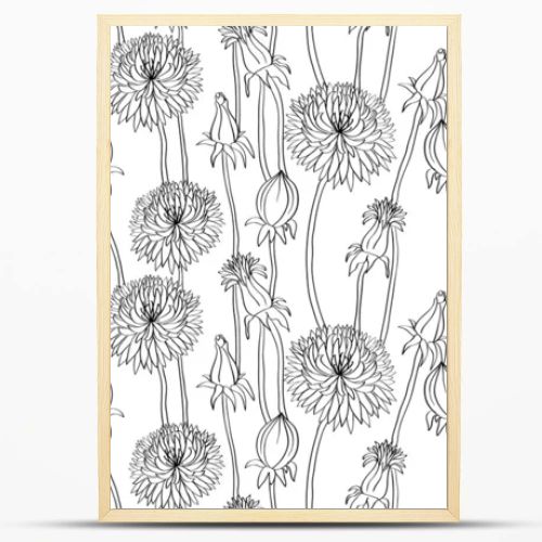 Floral seamless pattern with hand drawn dandelions