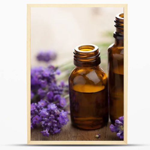 essential oil and lavender flowers