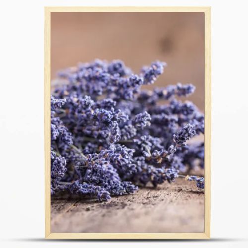 Bunch of lavender flowers on an old wood table