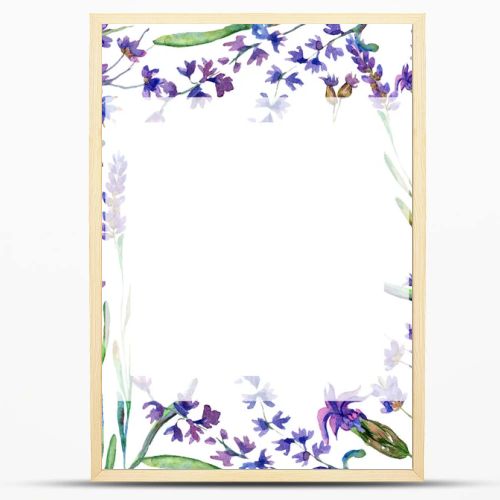 Purple lavender flowers. Wild spring flowers. Watercolor background illustration. Frame border square.