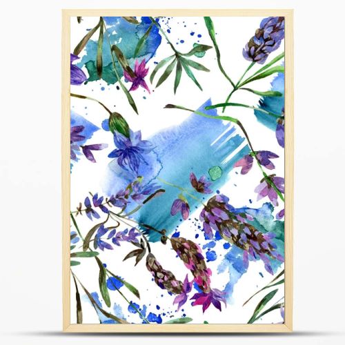 Beautiful purple lavender flowers isolated on white. Watercolor background illustration. Watercolour drawing fashion aquarelle. Seamless background pattern.