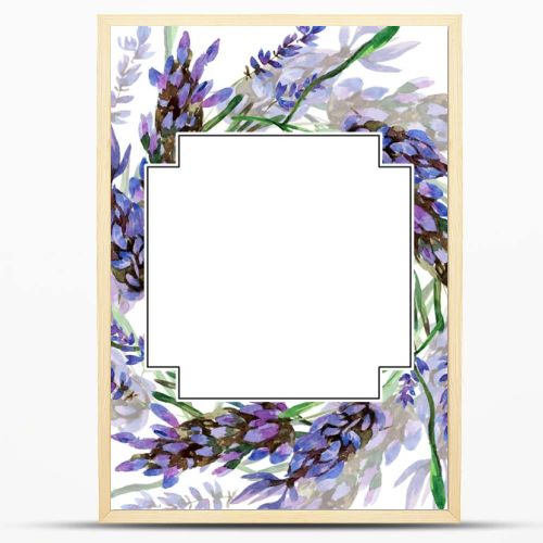 Beautiful purple lavender flowers isolated on white. Watercolor background illustration. Watercolour drawing fashion aquarelle. Frame border ornament.