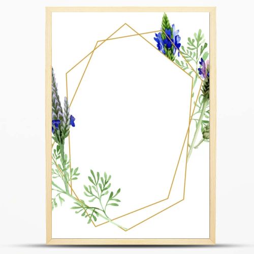 Blue violet lavender floral botanical flower. Wild spring leaf wildflower isolated. Watercolor background illustration set. Watercolour drawing fashion aquarelle. Frame border ornament square.