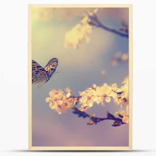 Vintage butterfly with flowers