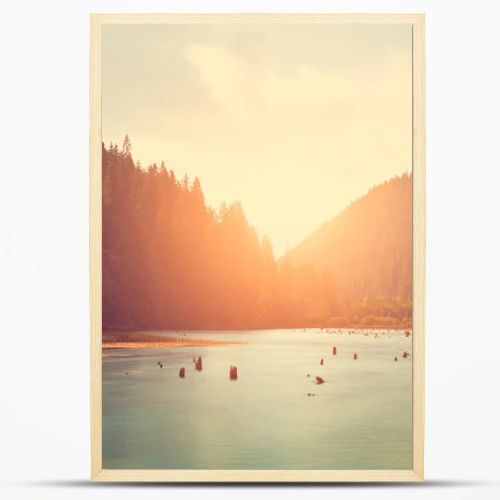 Mountain lake with sunset