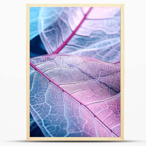 Macro leaves background texture blue, turquoise, pink color. Transparent leaves of the skeleton. generate Ai