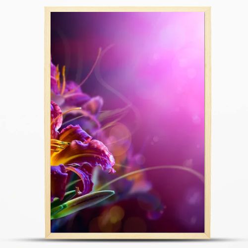 Flowers on a red background .With copy-space