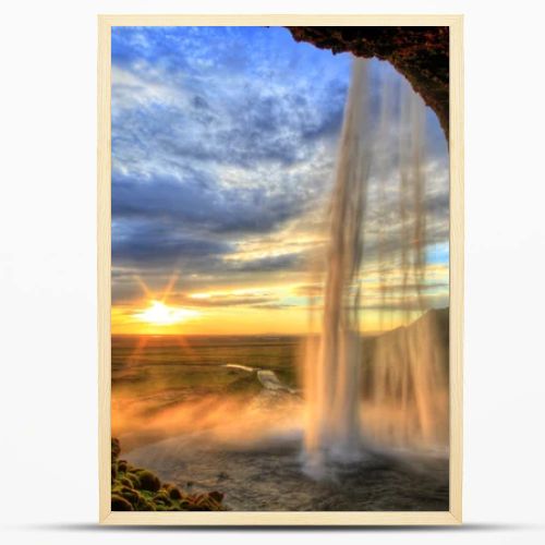 Seljalandfoss waterfall at sunset in HDR, Iceland