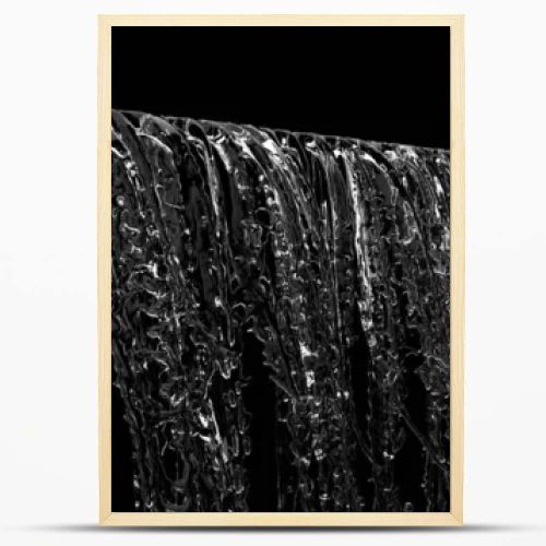 Liquid Waterfall falling splash on black background. 3D Render