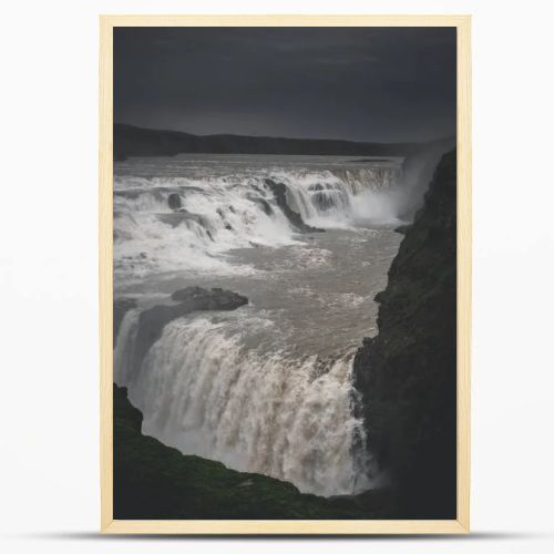 landscape with big majestic Gullfoss waterfall in mountains, Iceland