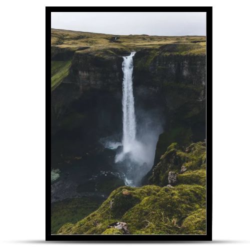 aerial view of dramatic Haifoss waterfall in Iceland