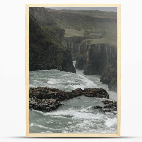 high angle view of steam above Gullfoss waterfall in Iceland